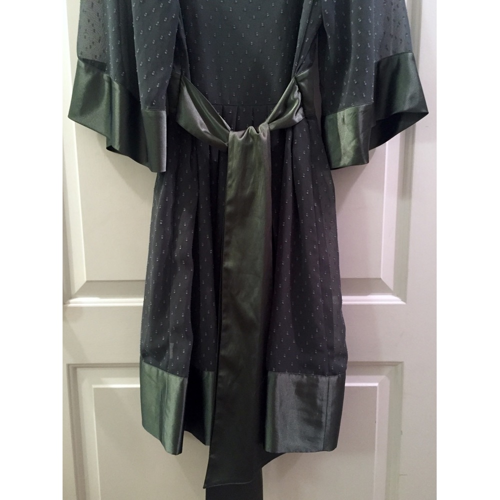💎 Olive Chiffon + Satin 3/4 Bell Sleeve Dress - Picture 2 of 3
